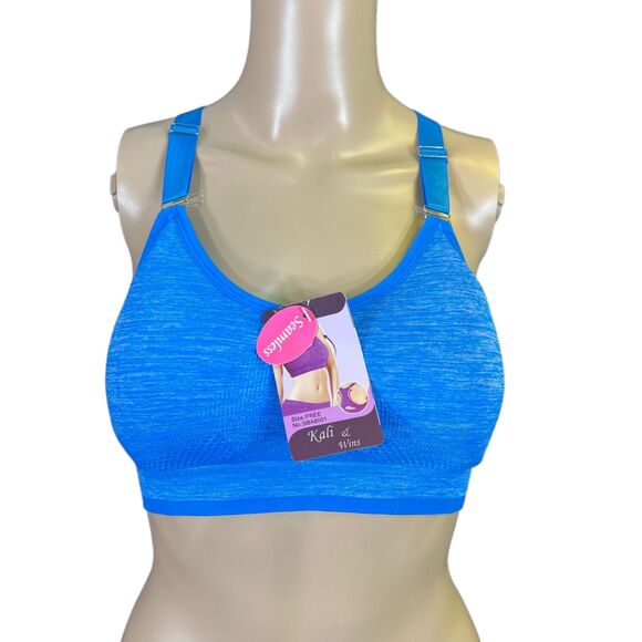 Kali and Win Womens Sports Bra Seamless Racerback Light Support Blue Med Large - Picture 8 of 11